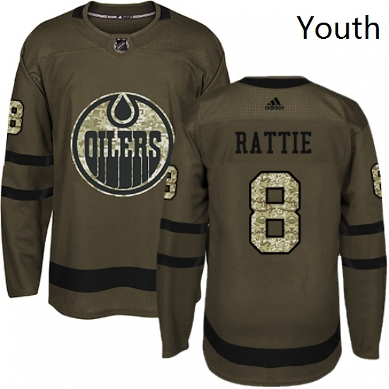 Youth Adidas Edmonton Oilers 8 Ty Rattie Authentic Green Salute to Service NHL Jersey